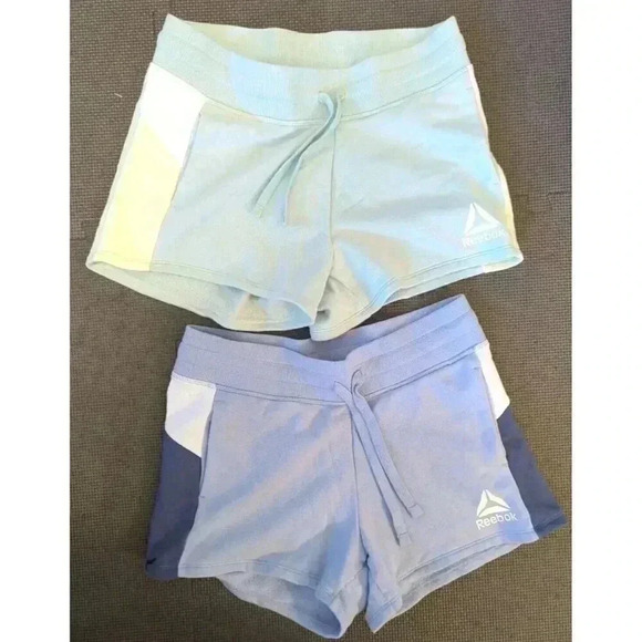 Reebok Pants - Lot of 2 Reebok Sweat Shorts Womens Size Medium Drawstring Fleece Blue and Green